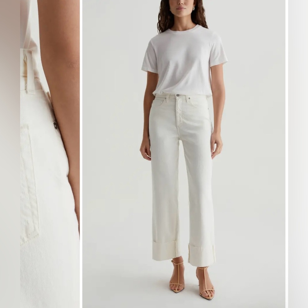 AG Adriano Goldschmied Women's Cream Straight Leg Jeans
